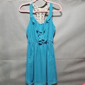 Maurices Teal Ruffle Front Sundress with Crochet Back